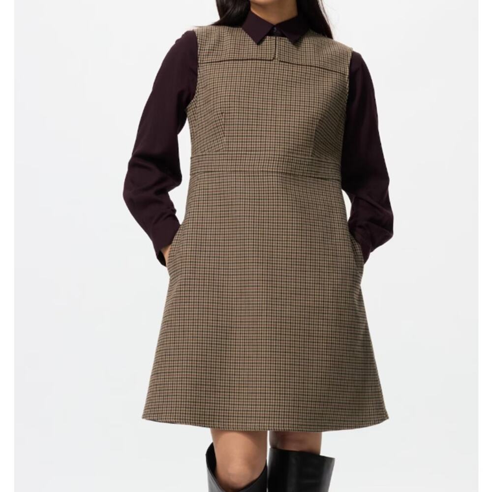 Uniqlo Double Face Mini Dress in Brown Check